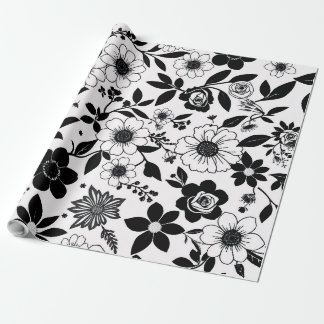 Papel De Regalo Flor blanca y negra