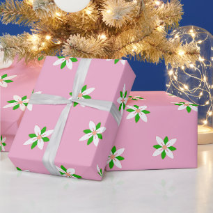 Papel De Regalo Flor Blanca y Verde Minimalista