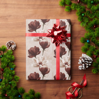 Papel De Regalo Flor Burgundy | Floral Botánica Rojo Intenso