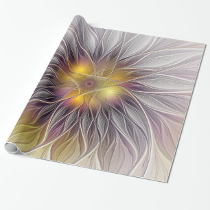 Papel De Regalo Flor Colorida Luminosa, Fractal Moderno Abstracto