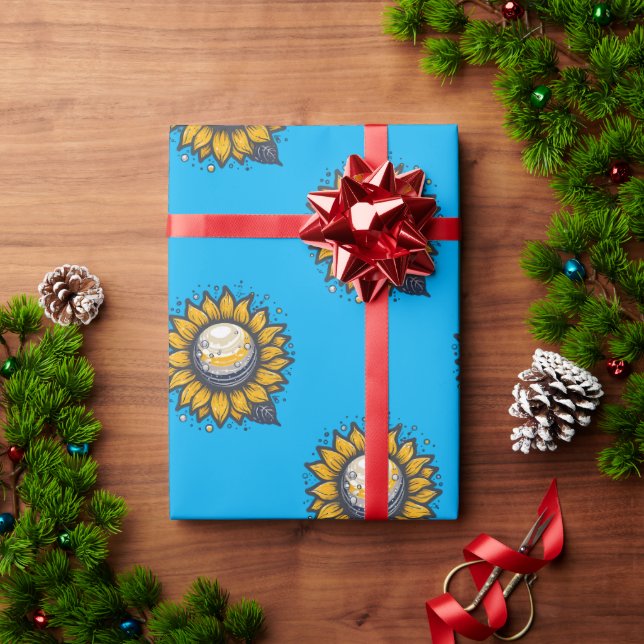 Papel De Regalo Flor Cósmica Azul (Regalo de vacaciones)