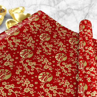 Papel De Regalo Flor de árbol sakura y símbolo del dragón