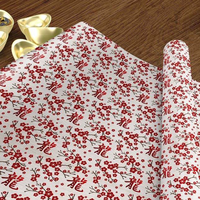 Papel De Regalo Flor de árbol sakura y símbolo del dragón (Subido por el creador)