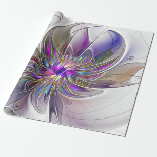 Papel De Regalo Flor de arte fractal enérgica y colorida