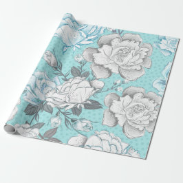 PAPEL DE REGALO FLOR DE AZUL PASTEL Y GRIS