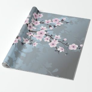 Papel De Regalo Flor de cerezo azul grisáceo y rosa Dusky