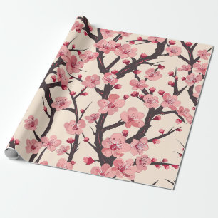 Papel De Regalo Flor de Cerezo Rosa Japonesa Sakura Rama Oscura Cr