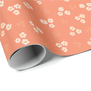 Papel De Regalo Flor de crema retro y margarita dorada