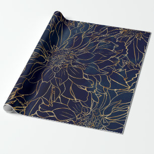 Papel De Regalo Flor de Dahlia dorada y azul