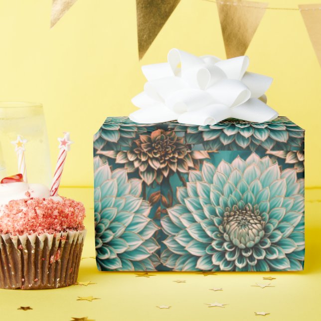 Papel De Regalo Flor de Dahlia en el Verde azulado Aqua Blue Digit (Fiesta de cumpleaños )