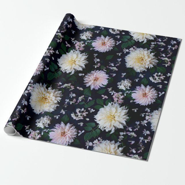Papel De Regalo Flor de Dahlia florece de negro (Desenrollado)