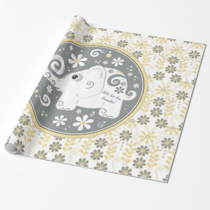 Papel De Regalo Flor de elefante gris amarillo