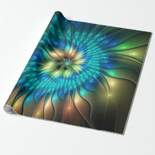 Papel De Regalo Flor de fantasía luminosa, fractal abstracto color