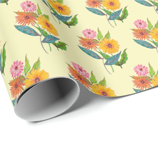 Papel De Regalo Flor de flores silvestres de zinnia artificial (Esquina del rollo)