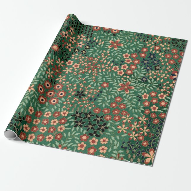 Papel De Regalo Flor de fondo verde japonesa tradicional (Desenrollado)