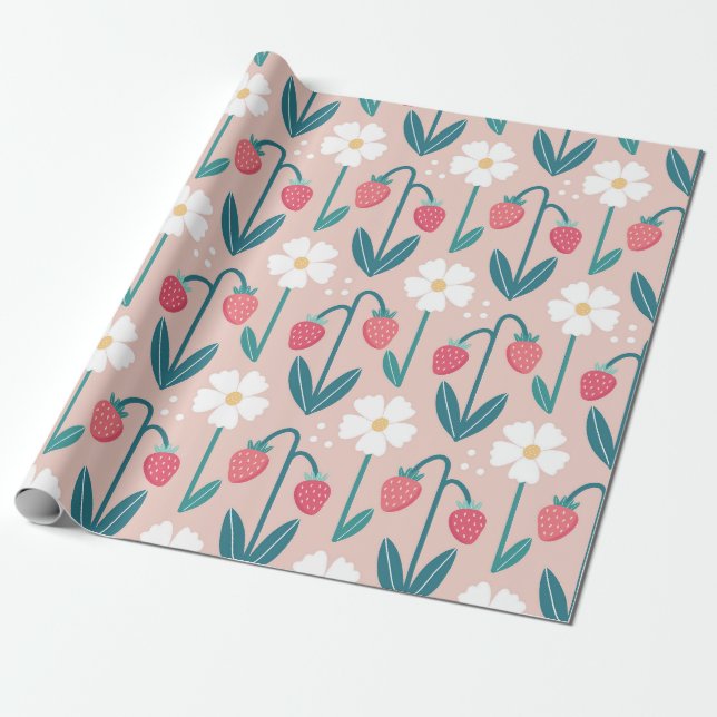 Papel De Regalo Flor de fresa (Desenrollado)