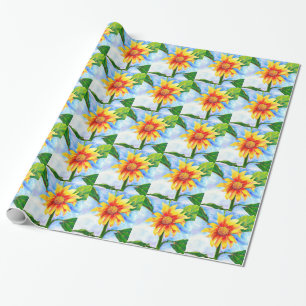 Papel De Regalo Flor de girasol color agua pintura amarillo naranj
