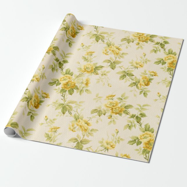Papel De Regalo Flor de grano amarillo dorado de bonito (Desenrollado)