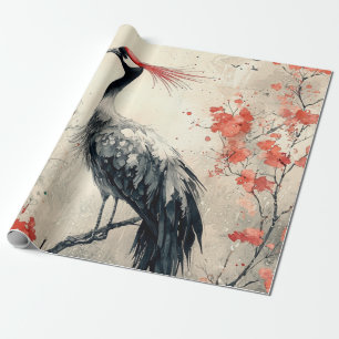 Papel De Regalo Flor de grulla carmesí Tinta lavada (1)