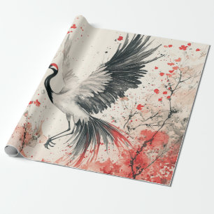 Papel De Regalo Flor de grulla carmesí Tinta lavada (2)