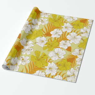 Papel De Regalo Flor de Hibisco Amarillo Hawaiano Tropical