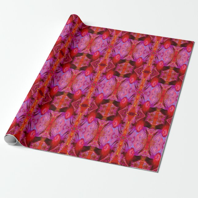 Papel De Regalo Flor de Hibiscus Rojo Retro Trippy Psicodélico (Desenrollado)