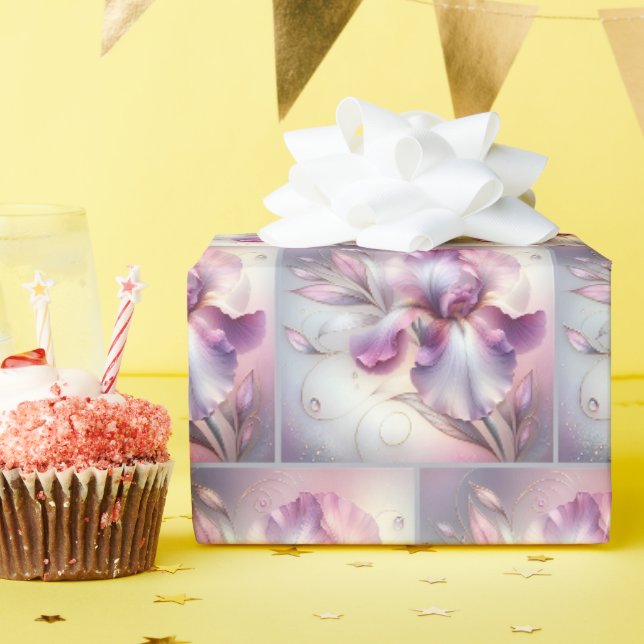 Papel De Regalo Flor de Iris con Grabado en Oro (Fiesta de cumpleaños )