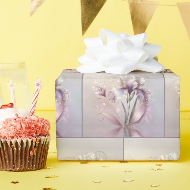 Papel De Regalo Flor de Iris Elegante con Grabado en Oro (Fiesta de cumpleaños )