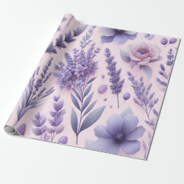 Papel De Regalo Flor de Lavanda Estética Púrpura Pastel