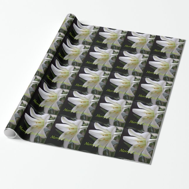Papel De Regalo flor de lirio blanco Feliz Navidad (Desenrollado)