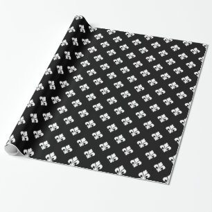Papel De Regalo Flor de lis 1 blanco y negro