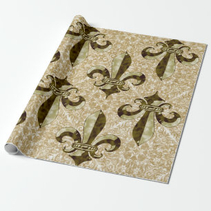 Papel De Regalo Flor de lis de oro