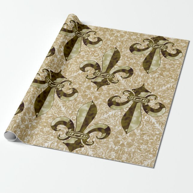 Papel De Regalo Flor de lis de oro (Desenrollado)