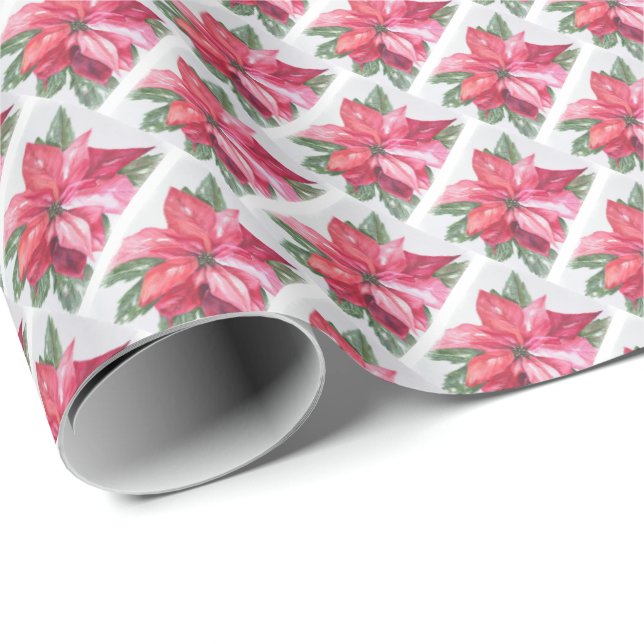 Papel De Regalo Flor de los Navidades de Poinsettia Roja (Esquina del rollo)