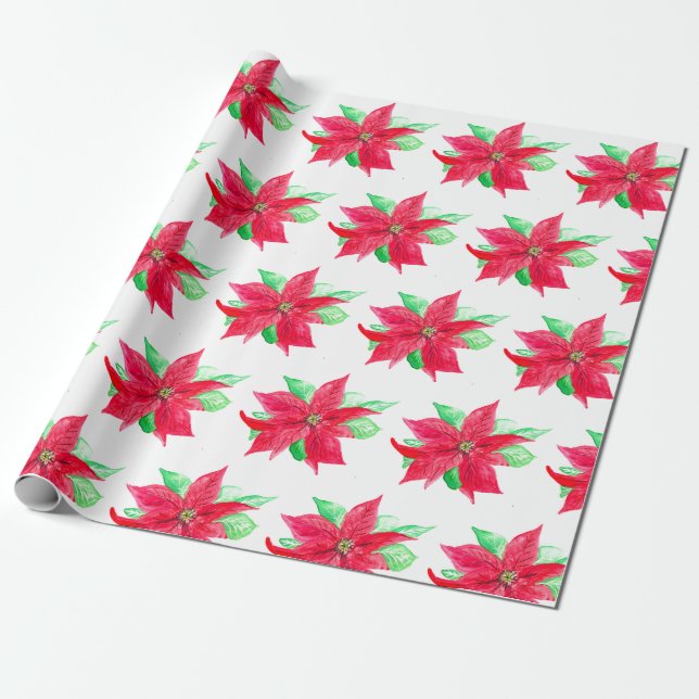Papel De Regalo Flor de los Navidades florales rojos de Poinsettia (Desenrollado)