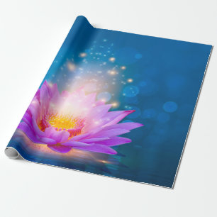 Papel De Regalo Flor de Loto Púrpura Blanca Zen Azul