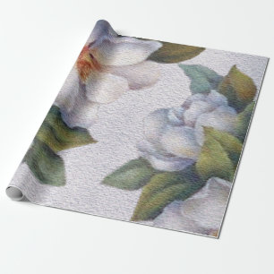 Papel De Regalo Flor de Magnolia Blanca en Acuarela Elegante