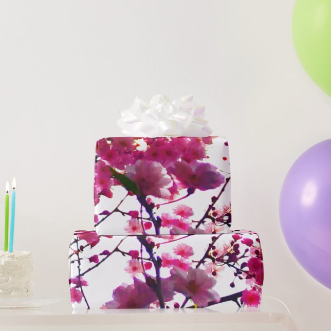 Papel De Regalo Flor de manantial rosa acuarela | Árbol de flores (Regalos de fiesta)