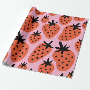 Papel De Regalo Flor de mano libre divertida y dibujo de fresa. Se
