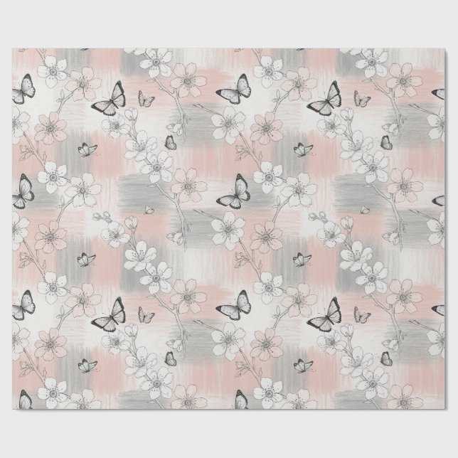 Papel De Regalo Flor de Mariposa Elegante (3) (Superficie plana)