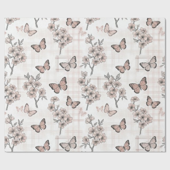 Papel De Regalo Flor de Mariposa Elegante (6) (Superficie plana)