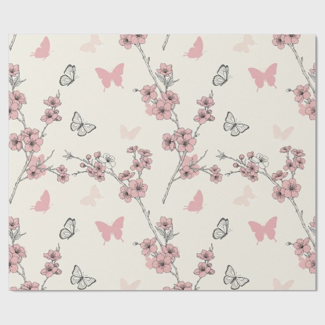 Papel De Regalo Flor de Mariposa Elegante (9) (Superficie plana)