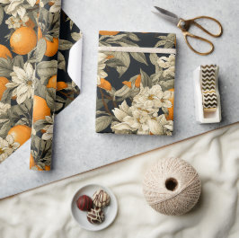 Papel De Regalo Flor de Naranja Botánica Oscura