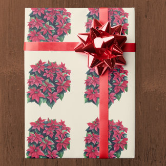 Papel De Regalo Flor de Navidad Poinsettia Roja sobre Amarillo Cla