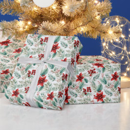 Papel De Regalo Flor de Navidad Poinsettia Verde