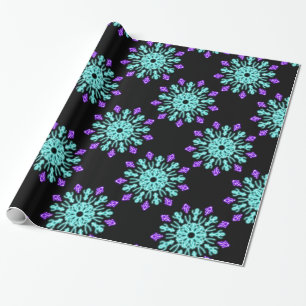 Papel De Regalo Flor de neón turquesa y púrpura