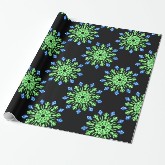 Papel De Regalo Flor de neón verde y azul (Desenrollado)