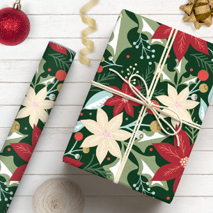 Papel De Regalo Flor de Nochebuena Botánica Floral Navidad