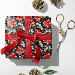 Papel De Regalo Flor de Nochebuena Roja, Acebo, Bayas Rojas Navida