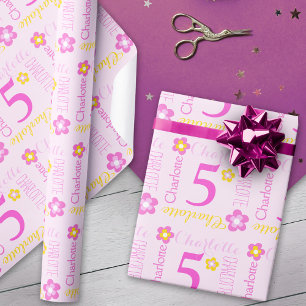 Papel De Regalo Flor de nombre personalizado edad 5 años